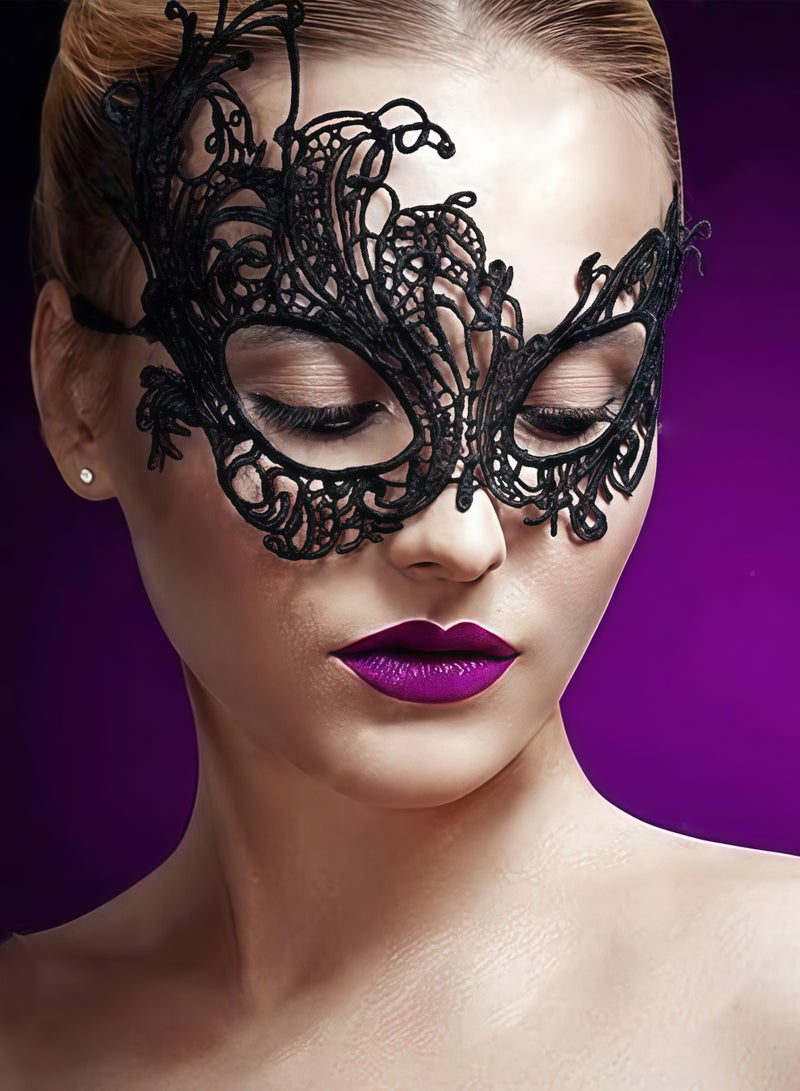 4 قطع من قناع العين من الدانتيل للنساء، أقنعة تنكرية للوجه الغامض قناع عين فينيسي لحفلات الكرنفال، أسود - Image 5